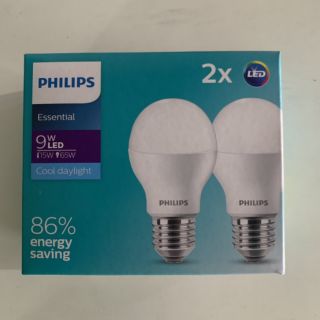 หลอด LED ฟิลิปส์ หลอดไฟ philips Essential LED bulb 9 w แพ็คคู่ 2 หลอด สุดคุ้ม