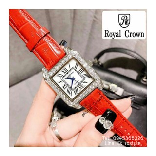 ROYAL CROWN สายหนังแท้, หน้าปัด30×30มิล(ใหญ่), ของแท้100%, มีบัตรับประกัน1ปี