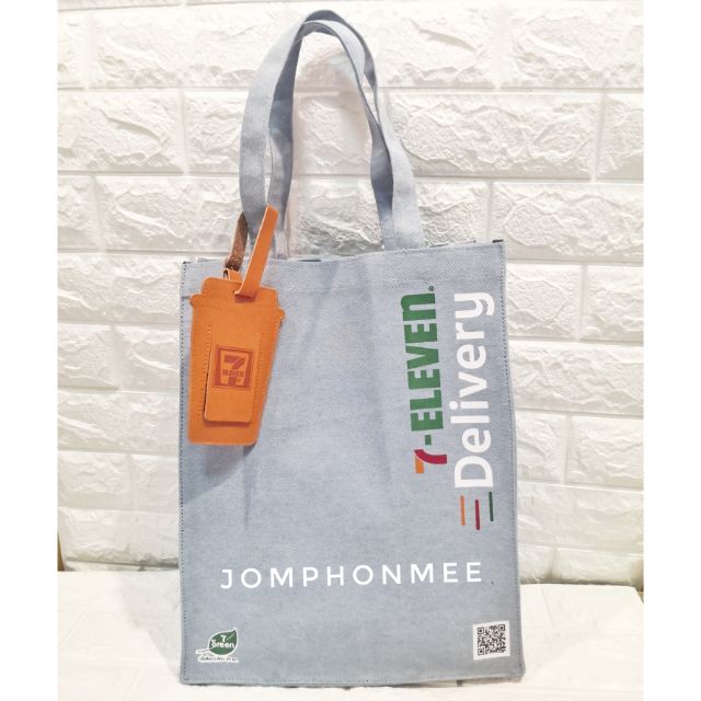 ถุงผ้ายีนส์ 7 Go Green Delivery พร้อม Tag ลาย All Cafe