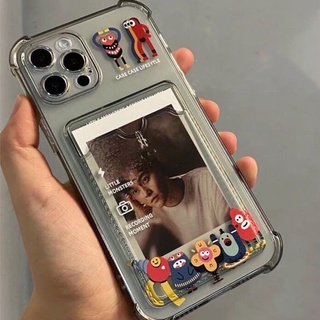 เคสโทรศัพท์มือถือแบบนิ่ม TPU ใส กันกระแทก ลายการ์ตูนมอนสเตอร์ พร้อมช่องใส่บัตร สําหรับ IPhone 14 13 12 11 Pro Max X Xs Max XR 8 7 Plus