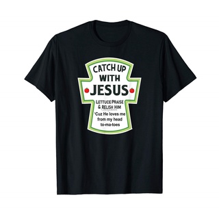 เสื้อผ้าผชเสื้อยืด พิมพ์ลาย Catchup With Jesus สไตล์คริสเตียน ตลก แปลกใหม่S-5XL