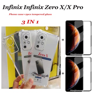 3in1 เคสโทรศัพท์มือถือแบบใส กันกระแทก พร้อมกระจกนิรภัย 2 ชิ้น สําหรับ Infinix Infinix Zero X Pro X Zero X NEO 1.55 มม.