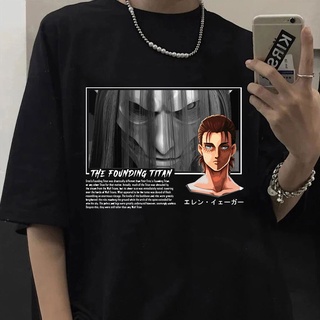 เสื้อผ้าผชเสื้อยืด พิมพ์ลายอนิเมะ Attack on Titan Eren Yeager สําหรับผู้ชาย#39; s เสื้อยืดลําลอง ทรงหลวม สไตล์ฮิปฮอป ฮาร