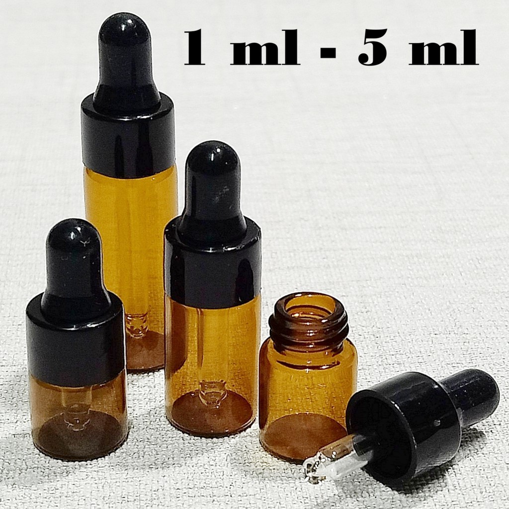 พร้อมส่ง1/2/3/5mlขวดแก้วสีชา แบบหยดจุกดรอปเปอร์(dropper) เติมได้ ใช้ซ้ำได้ ขนาดทดลอง ใส่น้ำหอม แบ่งสาร เอนกประสงค์diyมาก