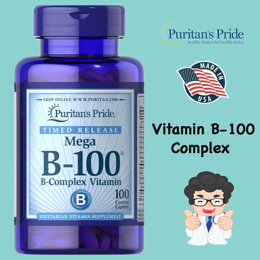 Puritan's Pride Vitamin B-100 Complex Timed Release [100 Capsules] B100 สูตรเข้มข้น