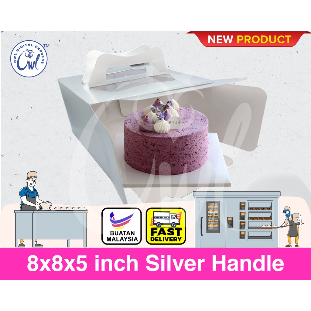 [25pcs / 50pcs] 8"x8"x5" Silver Handle with Window Cake Box/Kotak Kuih Lapis/ Kotak Kek / Birthday C