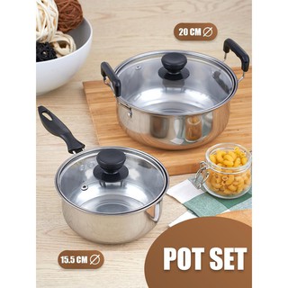 คู่ครัว ชุดหม้อสเตนเลสพร้อมฝาปิด เซ็ต 4 ชิ้น Pot Set with Lidsหม้อเคลือบเซรามิค  หม้อเคลือบญี่ปุ่น