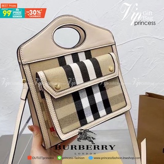 VIP GIFT 】BURBERRY FRAGRANCES CROSSBODY BAG กระเป๋าสะพาย Burberry วัสดุผ้าแคนวาสอย่างดีลายBurberry ตัดขอบด้วยหนัง