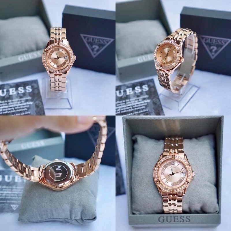 นาฬิกาข้อมือหญิง GUESS Women's Guess Rose Gold Crystallized Glitz Watch