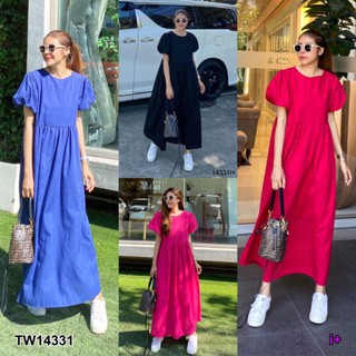 Maxidress คอกลมกระดุมหลังแขนตุ๊กตาทรงโอเวอร์ไซส์