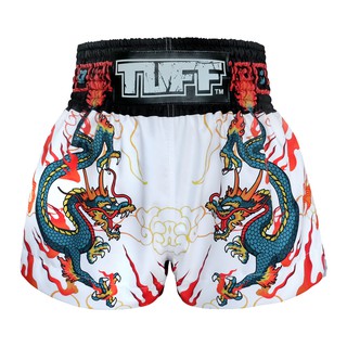 กางเกงมวยไทย ทัฟฟ์ TUFF Muay Thai Boxing Shorts Blue Dragon มังกร สีขาว