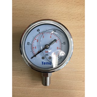 "TEMA" PRESSURE GAUGE 2.5" 0-7 BAR (100PSI) | เกจวัดแรงดัน หน้าปัด 2.5" เกลียวออกล่าง 1/4" NPT + น้ำมัน