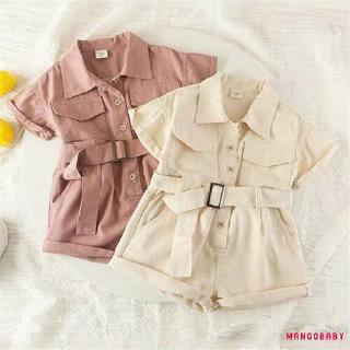 mg ชุดรอมเปอร์ แฟชั่น แขนสั้น สีพื้น พร้อมสายเข็มขัดรัดเอว สำหรับเด็ก 1-6 ปี