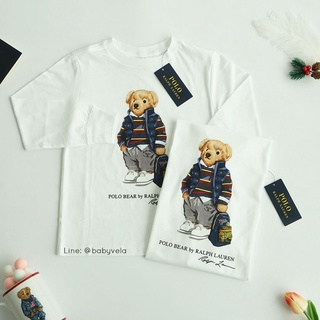 Long Sleeve Polo Bear Cotton Tee(White)