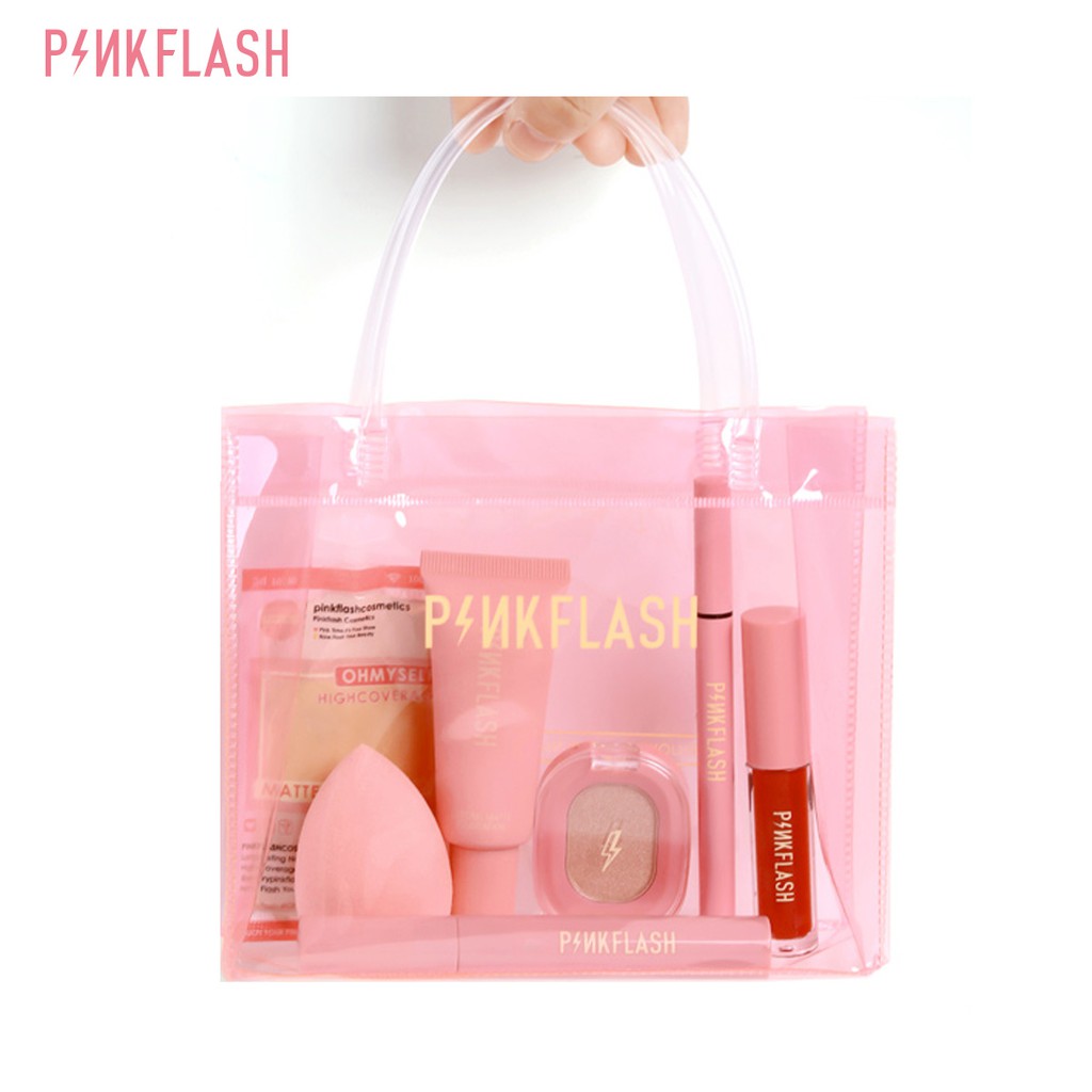 PINKFLASH กระเป๋าถือ แบบ PVC ใส กันน้ำ สำหรับใส่เครื่องสำอาง ของขวัญคริสต์มาส อุปกรณ์เดินทาง
