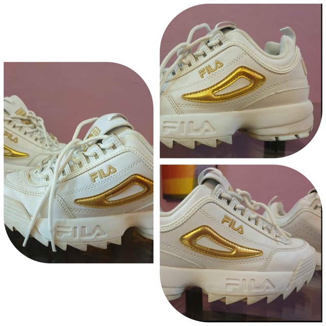 รองเท้า FILA DISRUPTOR มือสอง แท้ 100%  สีขาว/ทอง size 36 women’s Sneakers 100% authentic Gold white