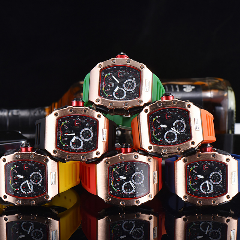 Men RM watch chronograph rubber band stainless steel calendar full ...