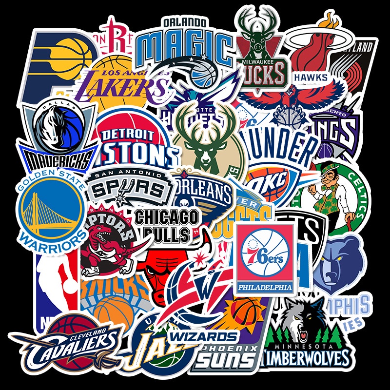 32PCS NBA Basketball Team Logo Stickers Creative DIY Stickers Decorative for Cars Motorcycle Bicycle Skatebo Luggage Computer Notebook Phone