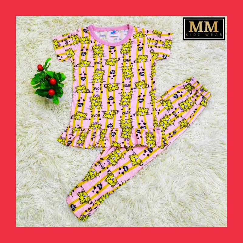 DRESS DOLL KIDS PYJAMAS SHORT SLEEVE LONG PANTS CAT ROAR COTTON TSHIRT