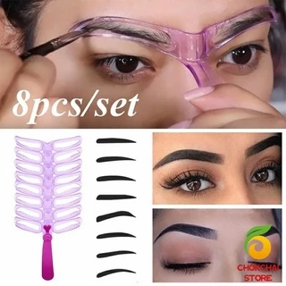 ปลีก/ส่ง แม่แบบเขียนคิ้ว 8 แบบ 8 ทรง บล็อคเขียนคิ้ว แผ่นเขียวคิ้วแบบมีด้ามจับ อุปกรณ์แต่งหน้า eyebrow card