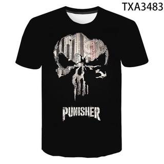 ใหม่ เสื้อยืดแขนสั้นลําลอง พิมพ์ลายการ์ตูน Gothic Streetwear Punisher แฟชั่นฤดูร้อน สําหรับเด็กผู้ชาย และเด็กผู้หญิง