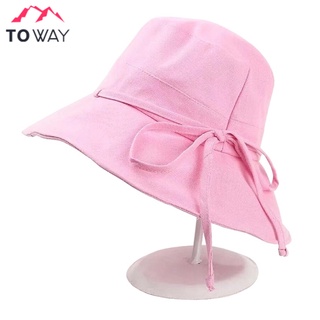 TOWAY-พร้อมส่ง! หมวกปีกรอบ ผ้าแคนวาสหนาพิเศษ มีเชือกผูกโบว์ รุ่น TW-19