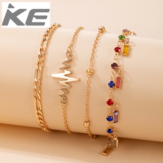 Creative tassel alloy combination anklet leaf heartbeat color diamond leaf diamond four-piece