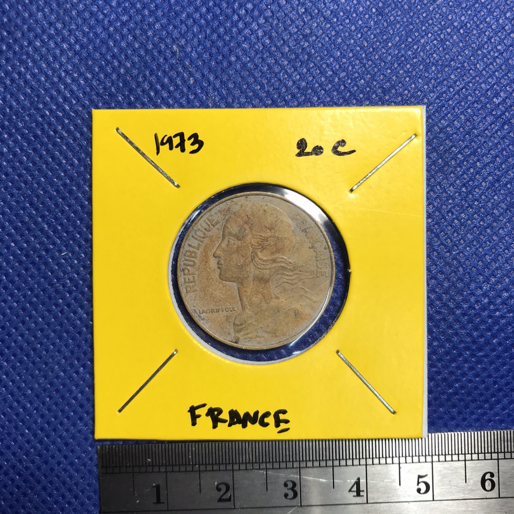 เหรียญเก่า#13399 ปี1973 ฝรั่งเศส 20 Centimes เหรียญต่างประเทศ เหรียญหายาก น่าสะสม