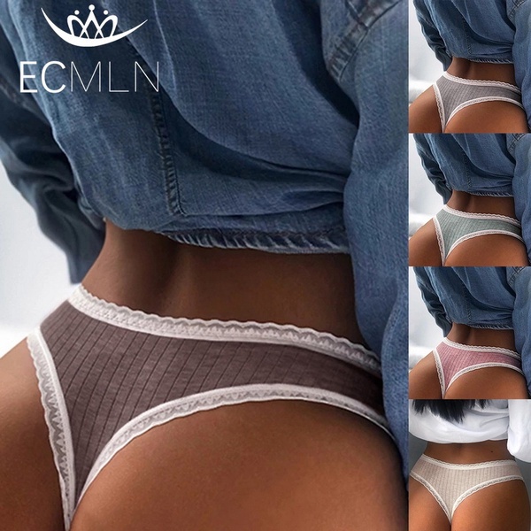 40KG-70KG ผู้หญิงลายผ้าฝ้ายต่ําเอวกางเกงสาวขอบลูกไม้ Thongs G-String ผู้หญิง Breathable กางเกง M-XL 