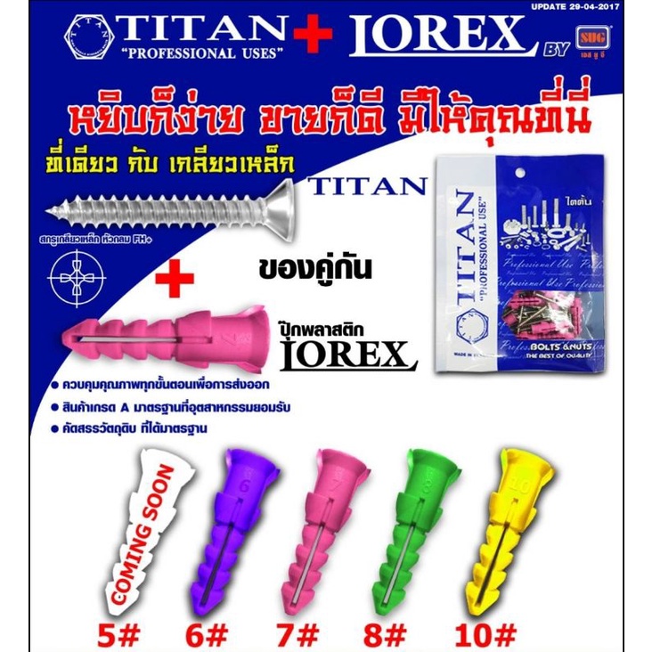 สกรูเกลียวเหล็กพร้อมพุกพลาสติก TITAN ถุงล่ะ 15ชุด