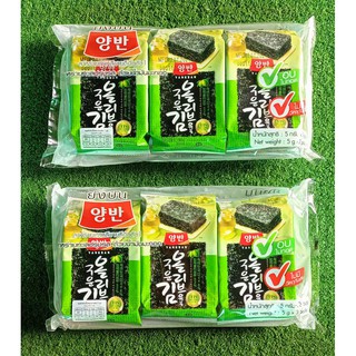 YANGBAN ยังบัน สาหร่ายปรุงรสด้วยน้ำมันมะกอก น้ำหนัก 5กรัม ยกแพ็ค 6ซอง แยงแบน SEAWEED OLIVE OIL