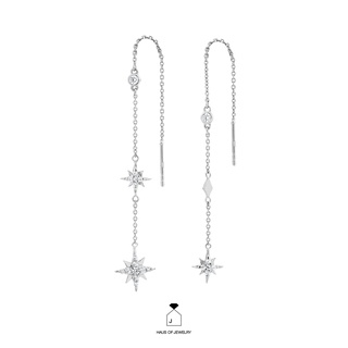 Haus of Jewelry CELESTIAL CHAIN EARRINGS ต่างหูเงินแท้ ประดับเพชรคิวบิกเซอร์โคเนีย (Cubic Zirconia)