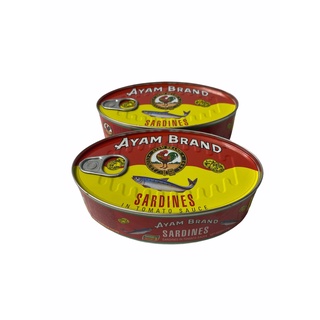 ปลากระป๋อง ตรา อะยัม ปลาซาร์ดีน ในซอสมะเขือเทศ รุ่นฝาดึง SMALL OVAL 215g เล็ก SARDINES AYAM BRAND 1SETCOMBO/ 2 กระป๋อง