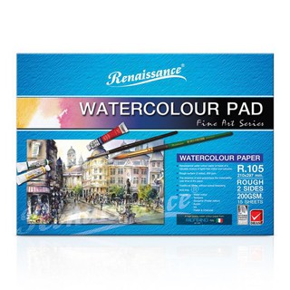 Renaissance Watercolour Pad R.105 สมุดวาดเขียนเนื้อหยาบ ระบายสีน้ำA4 200G 15แผ่น