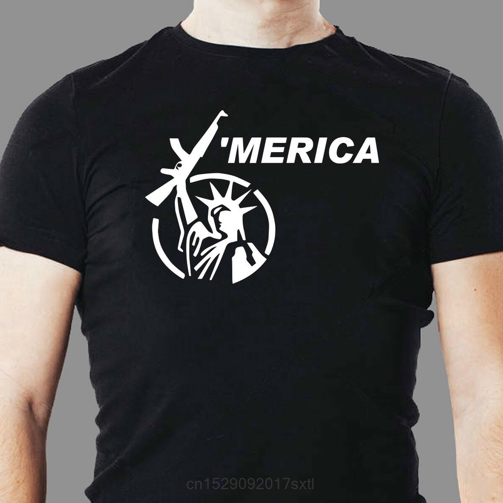 Merica Statue Of Liberty Gun เสื้อยืดบุรุษแฟชั่น