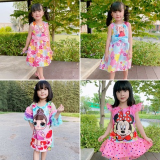 Lepetit เดรส​เด็ก​ผู้หญิง​ สกรีน​ลาย ลายคมชัด สีสวย free size 2-5 ขวบ รอบอก 24 ชุดเจ้าหญิง ชุดเด็กฟรุ้งฟริ้ง เดรสเด็ก