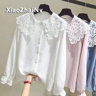 XIAOZHAINV เสื้อชีฟอง แขนยาว เวอร์ชั่นเกาหลีใหม่ เสื้อลูกไม้
