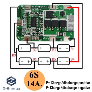 BMS 6S 14A. 22.2V ป้องกันแบตเตอรี่ Lithium Li-ion ป้องกัน Overcharge Overdischarge และป้องกันไฟฟ้าลัดวงจร