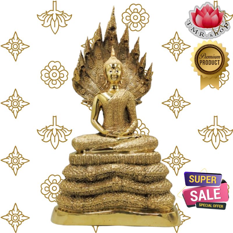 พระนาคปรกทองเหลือง9นิ้ว พระนาคปรก9นิ้วห่มลาย นาค9เศียร ทองเหลืองแท้ พิมพ์สวย