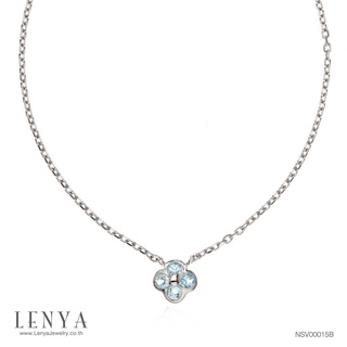 Lenya Jewelry สร้อยคอเงินแท้ 925 ประดับพลอยสีฟ้า บลูโทแพซ ( Blue topaz) ชุบทองขาว ดีไซน์เรียบหรู สไตล์เกาหลี