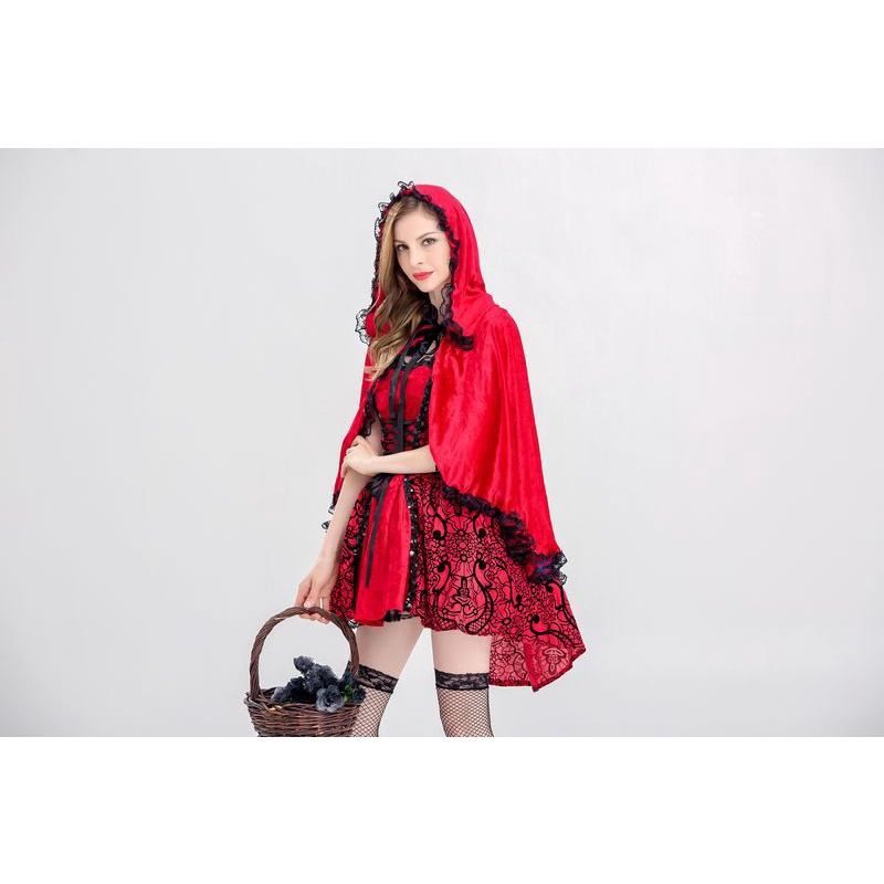 ∏Halloween Costume Gothic Little Red Riding Hood Costume Cosplay Costume Stage Dress Cape #6