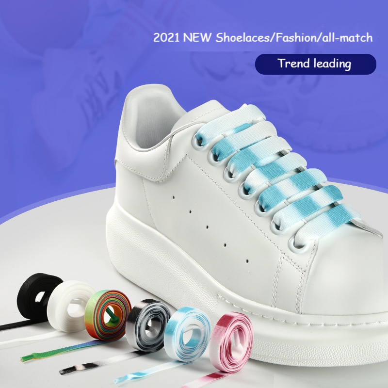 เชือกผูกรองเท้าลําลอง ไล่โทนสีรุ้ง MCQ คลาสสิก สีขาว 100 120 140 6 สี สําหรับทุกเพศ