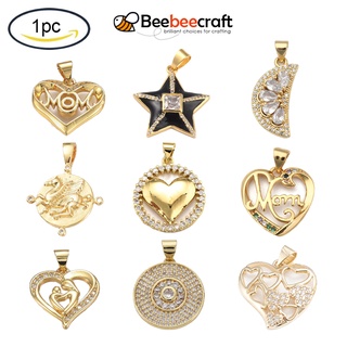 Beebeecraft จี้ลูกบาศก์ทองเหลือง ชุบทอง 16K ทรงกลม แบน ไร้นิกเกิล 1 ชิ้น