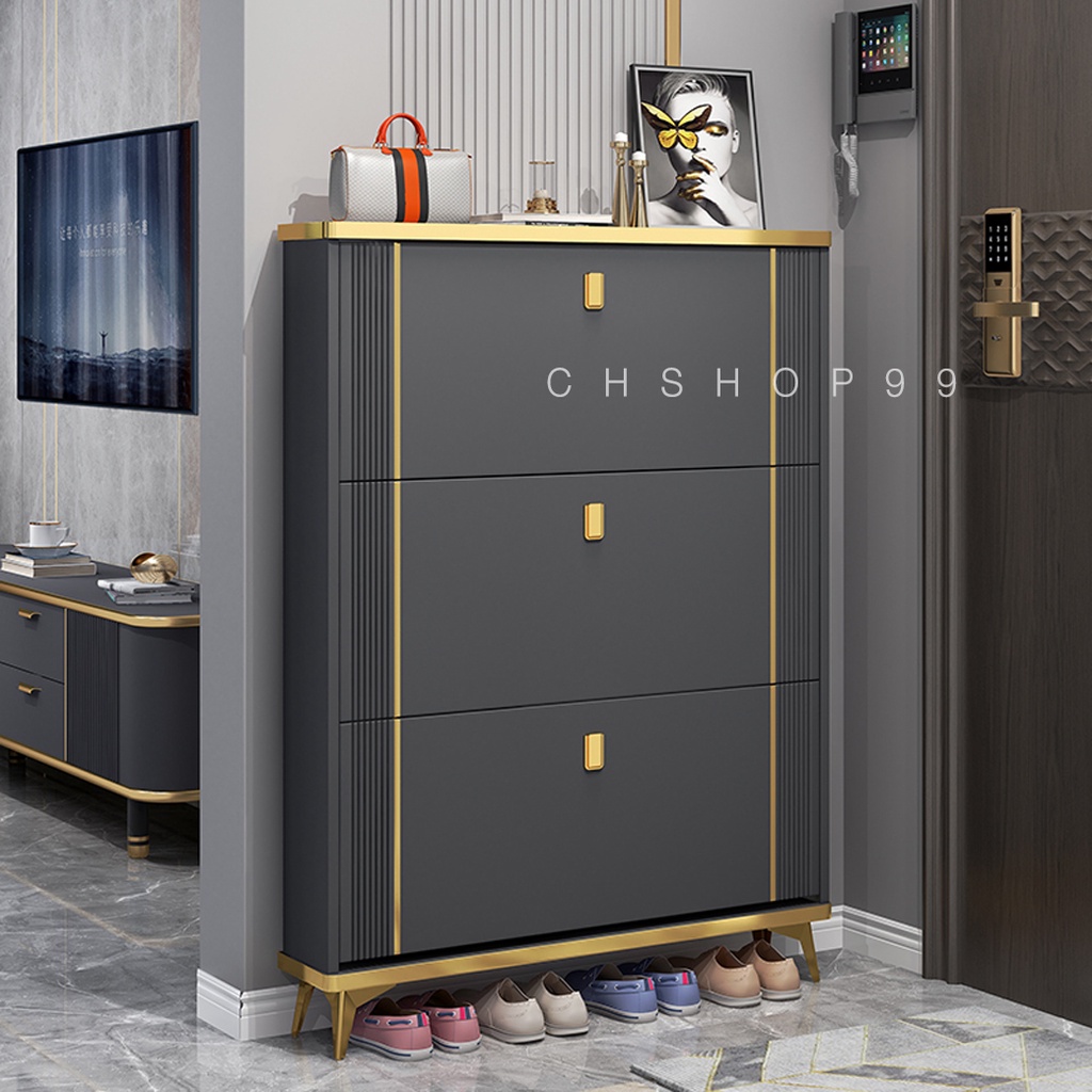 Wuxury Furniture  ตู้เก็บรองเท้าแบบบานเปิด/ปิด ชั้นวางรองเท้า สไตล์หรู กล่องเก็บของ ส่งฟรี