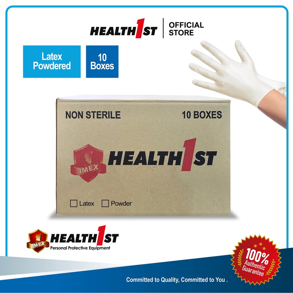 Health1st ถุงมือแบบใช้แล้วทิ้งผงลาเท็กซ์ 10 กล่องx100 ชิ้น 240 มม