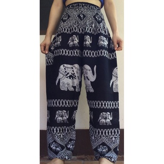 กางเกงขายาวผู้หญิง กางเกงขายาวเอวสูง กางเกงสม็อค ฟรีไซส์ สีกรม Elephant pants/ Yoga pants/Harem pants