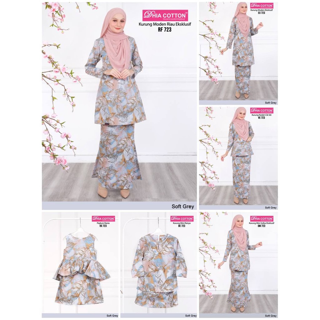 [SET 723] BAJU KURUNG COTTON EKSKLUSHIF V26 (SOFT GREY) - KURUNG MODEN, MINI, RIAU, KEDAH - JULY 202