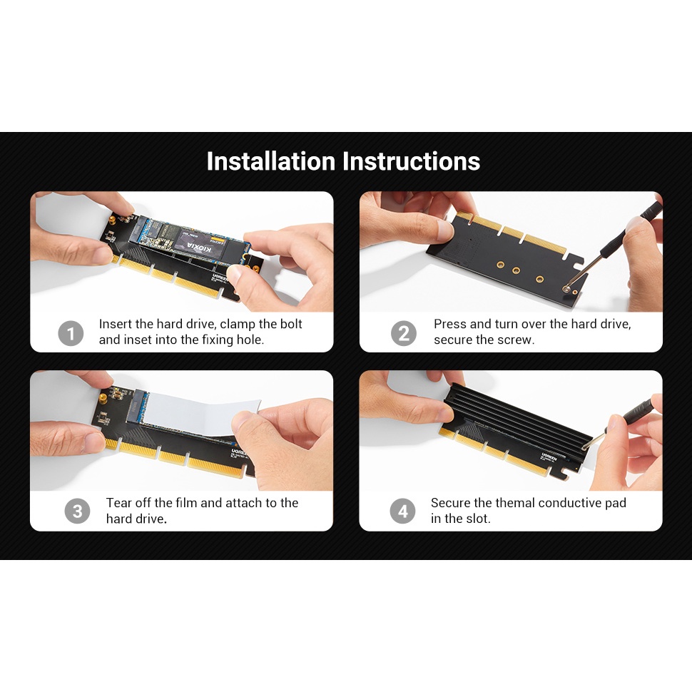 UGREEN รุ่น 30715 NVMe PCIe Adapter, M.2 SSD to PCIe 4.0 X16/X8/X4 Card with Heat Sink, M.2 PCIe Adapter for M-Key - รูปที่ 6