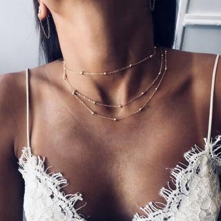 New Fashion Simple Multilayer Bead chain Choker Necklace For Women Vintage Chokers Necklace Bijoux Femme Ladies Party Necklace