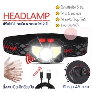 ไฟฉายคาดหัว LED 1000w ไฟฉายติดศีรษะ ไฟฉายเดินป่า สว่าง 8 แบบ ชาร์จได้ กันน้ำ มีเซ็นเซอร์ headlamp